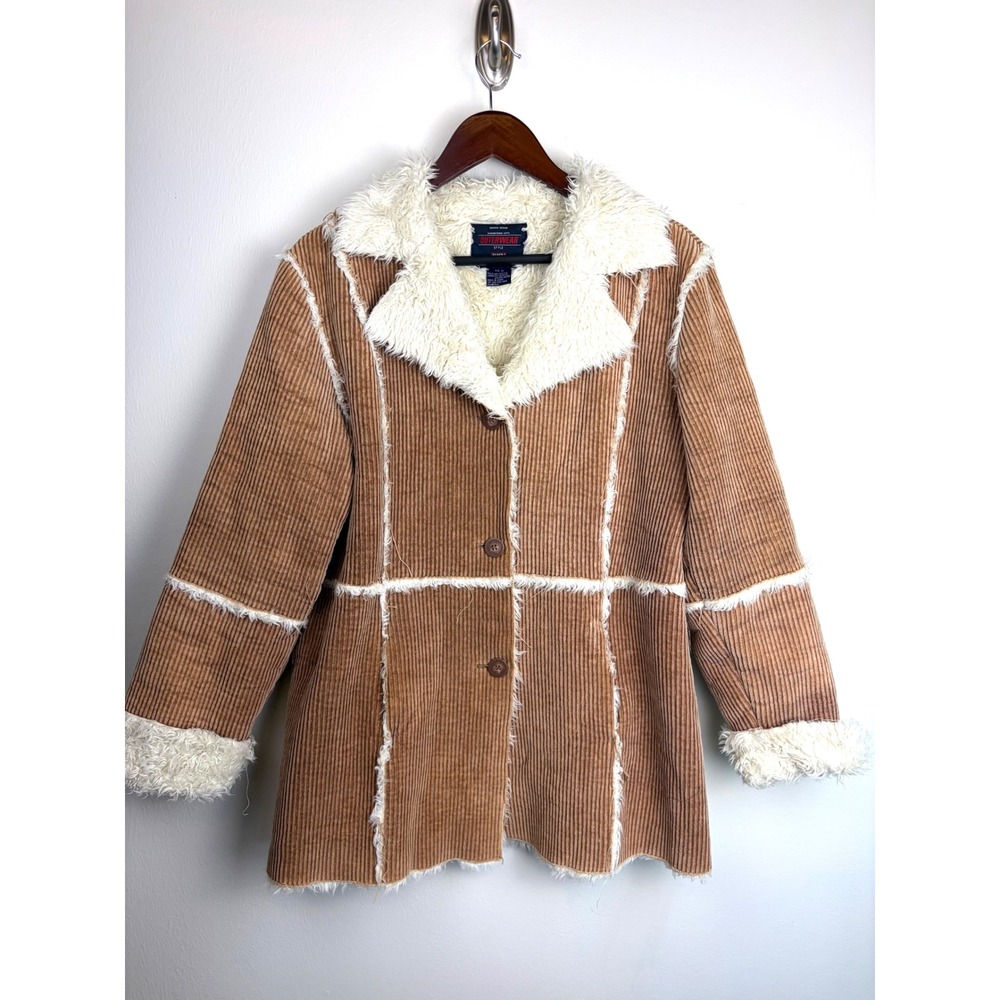 Faded Glory Corduroy Jacket M Brown Sherpa Y2K Penny Lane Boho 70s Shag Coat